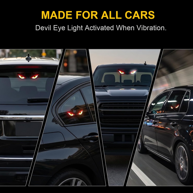Solar Devil Eyes LED Car Window Light – Motion Sensor, Solar & USB-C Charging (1 Pc)